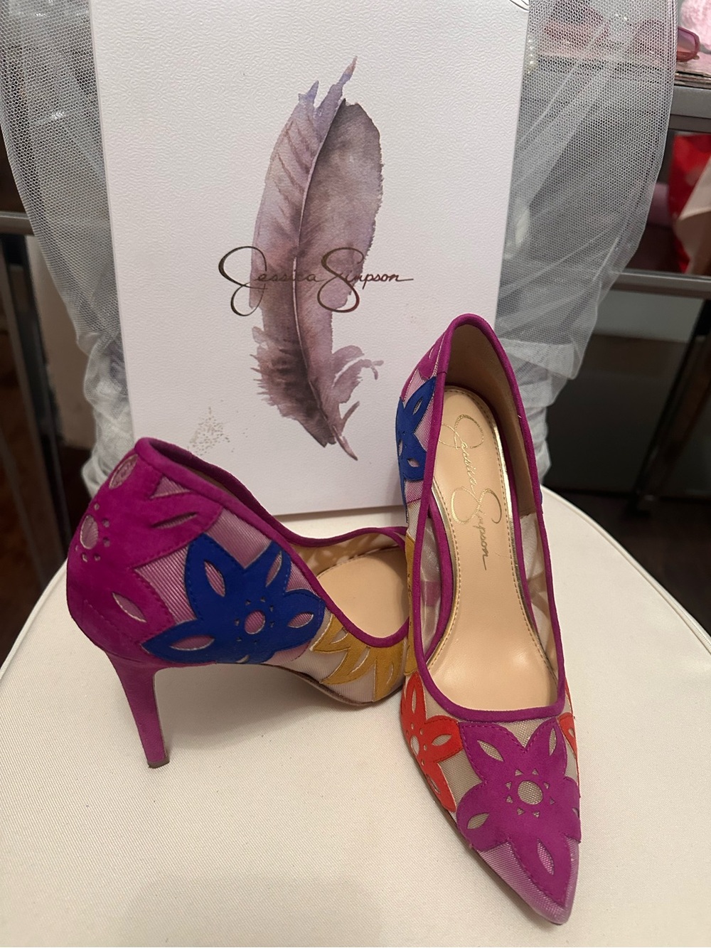 Jessica Simpson Multicolor Floral Cutout Pointed-Toe Pumps - Picture 3 of 9